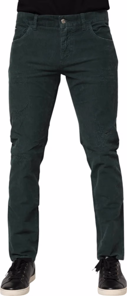 Green Cotton Corduroy Skinny Pants
