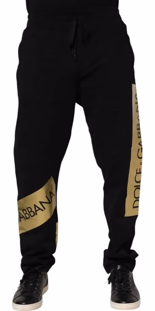 Black Cotton Logo Tape Men Jogger Pants