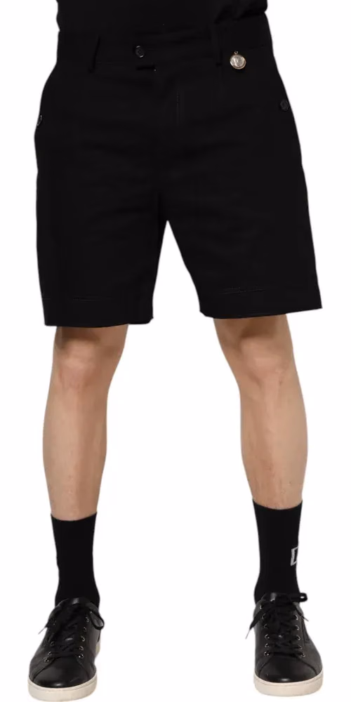 Black Cotton Knee Length Men Bermuda Shorts