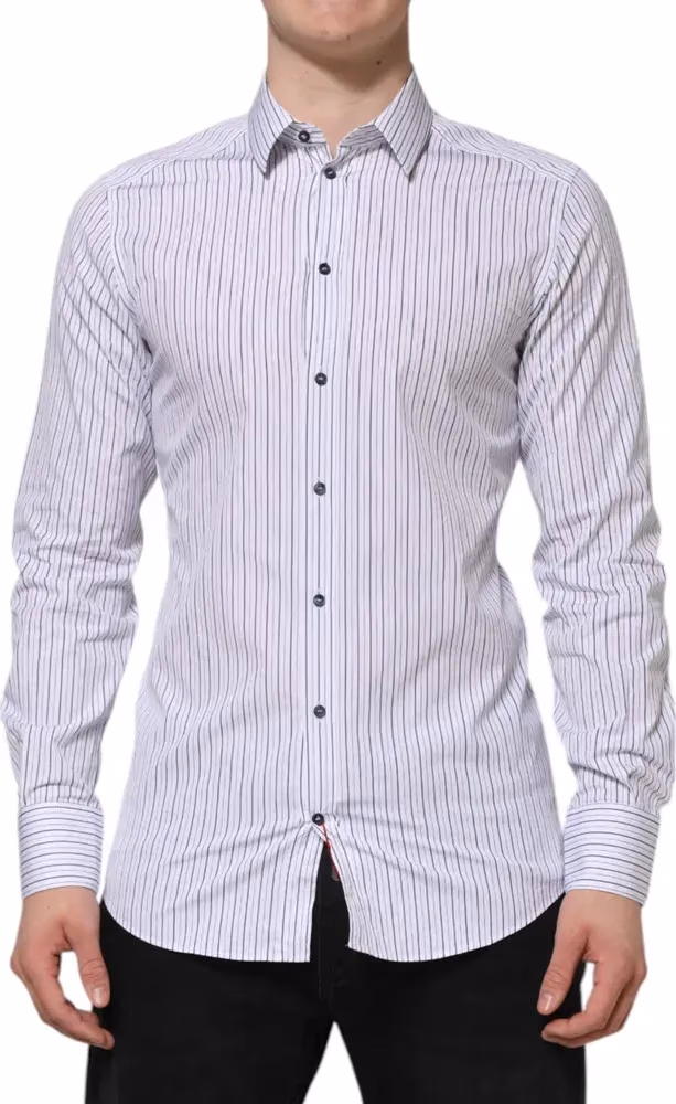 White Blue Striped Cotton GOLD Formal Shirt