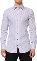 White Blue Striped Cotton GOLD Formal Shirt 1