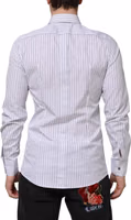 White Blue Striped Cotton GOLD Formal Shirt 3