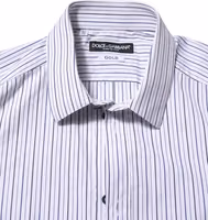 White Blue Striped Cotton GOLD Formal Shirt 4