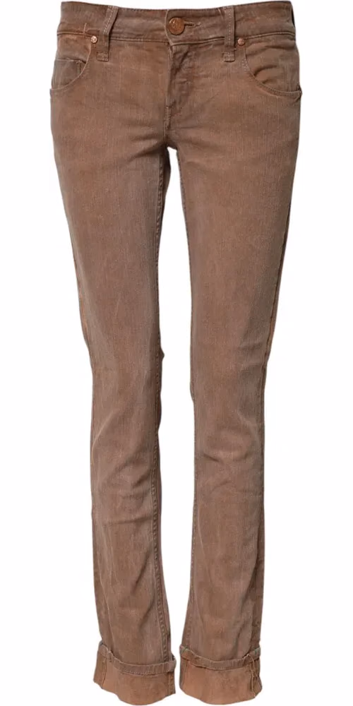 Brown Cotton Slim Fit Denim Low Waist Jeans