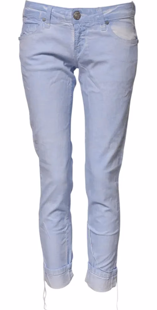 Light Blue Cotton Slim Fit Denim Low Waist Denim Jeans