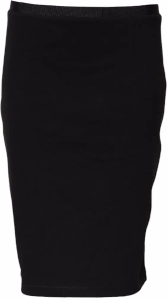 Black Polyester Pencil Cut Knee Length Skirt