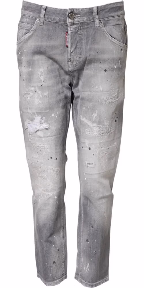 Gray Washed Mid Waist Tapered Jeans