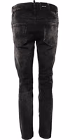 Black Washed Mid Waist Tapered Denim Jeans 2