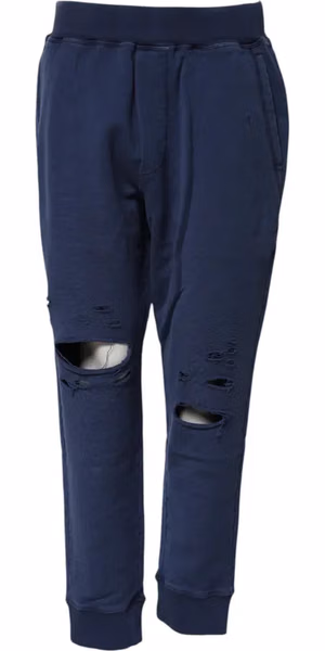 Blue Cotton Mid Waisted Jogger Pants