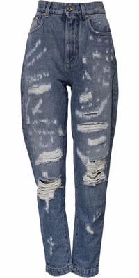 Blue Cotton Tattered High Waist Denim Jeans