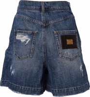 Blue Cotton Tattered Denim Bermuda Shorts 2