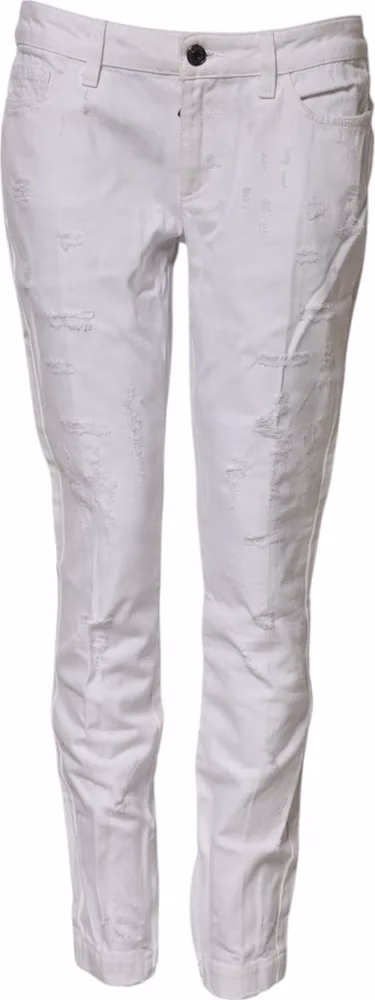 White Cotton Mid Waisted Women Denim Jeans