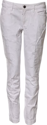 White Cotton Mid Waisted Women Denim Jeans