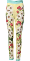 Yellow Silk Floral Leggings Pants 1