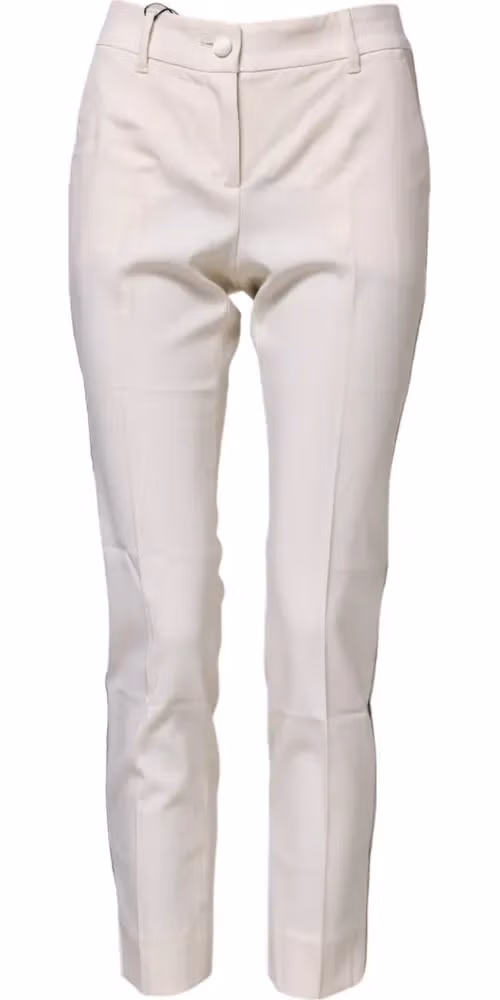 White Wool Tapered High Waist Pants