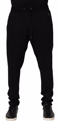 Black Viscose Skinny Logo Men Jogger Pants