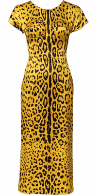 Yellow Polyester Leopard Midi Sheath Dress