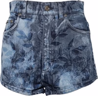 Blue Floral Print Denim Cotton Hot Pants Shorts 1