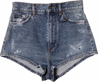 Blue Tattered Denim Cotton Hot Pants Shorts 4