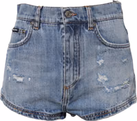 Blue Logo Plaque Denim Cotton Hot Pants Shorts 1