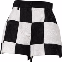 Black White Floral Brocade Hot Pants Shorts 1