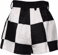 Black White Floral Brocade Hot Pants Shorts 2