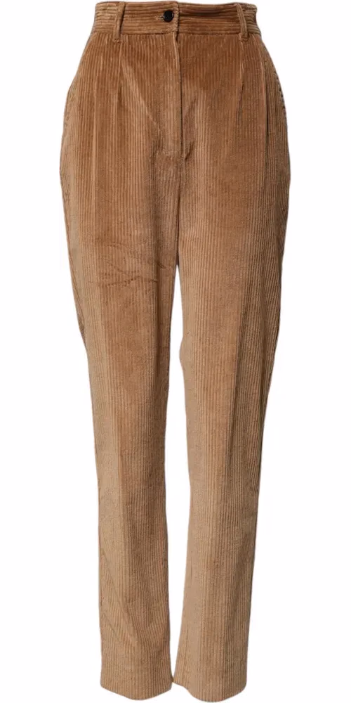 Brown Cotton Corduroy Tapered Pants