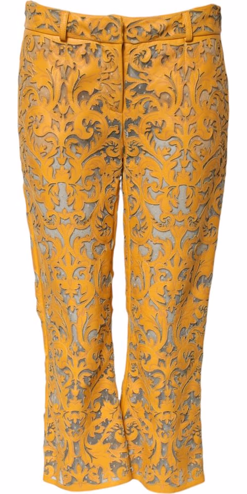 Yellow Floral Lace Mid Waist Capri Pants