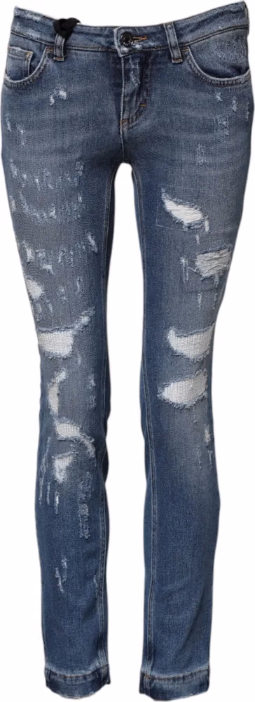 Blue PRETTY Tattered Skinny Denim Jeans