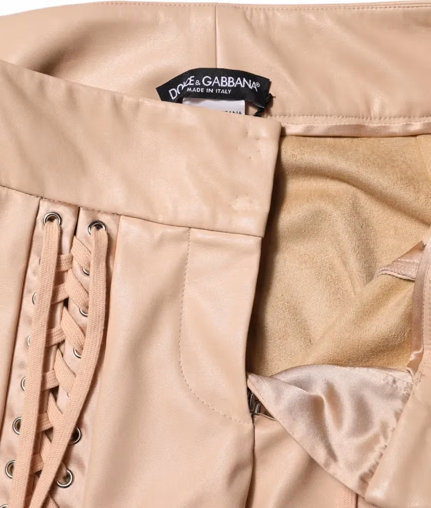 Beige Lace Details Mid Waist Skinny Pants
