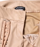 Beige Lace Details Mid Waist Skinny Pants 1