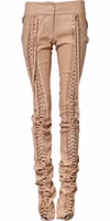 Beige Lace Details Mid Waist Skinny Pants 2
