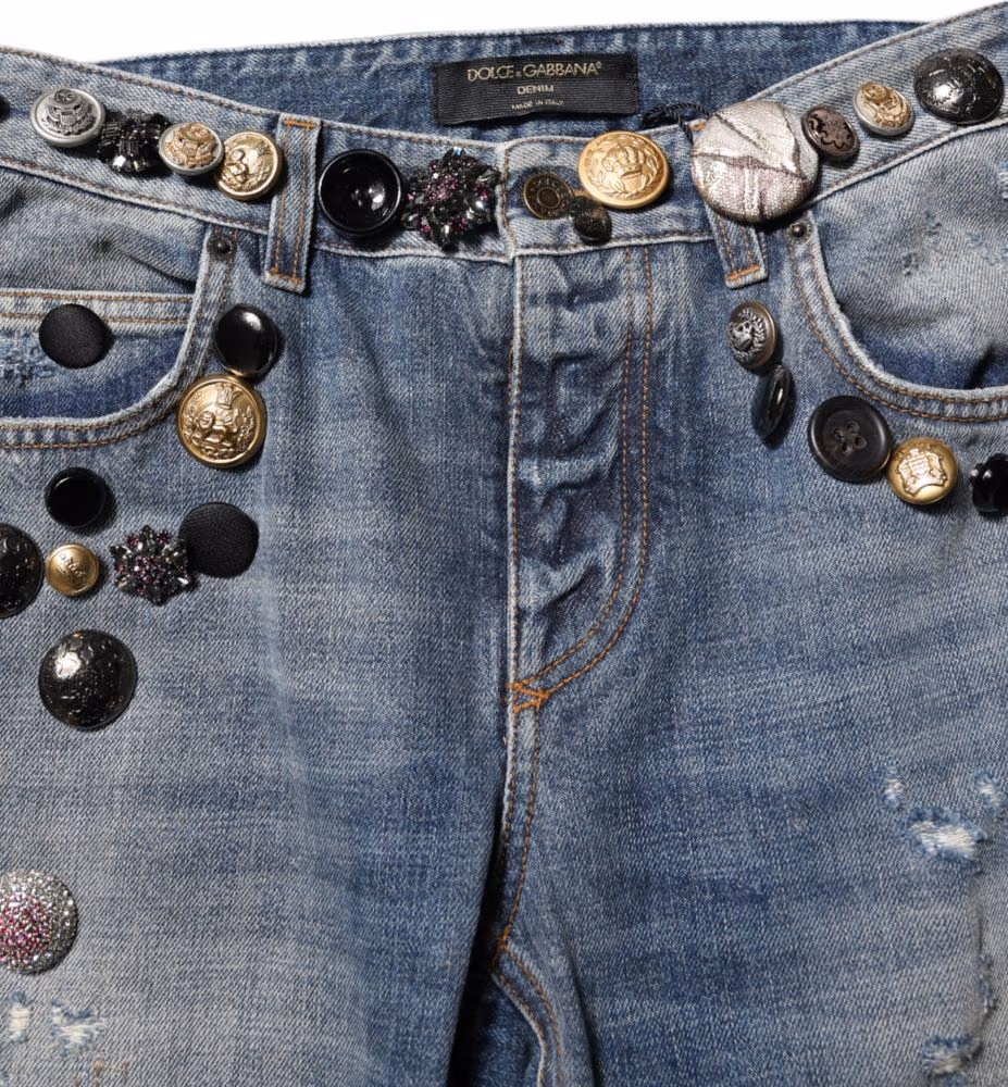 Blue Embellished Tattered SkinnyDenim Jeans