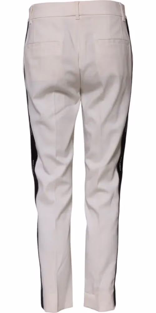 White Wool Mid Waist Tapered Trouser Pants