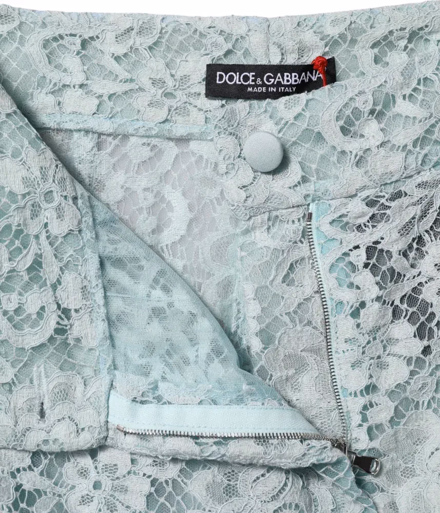 Mint Green Cotton Floral Lace Trousers Pants