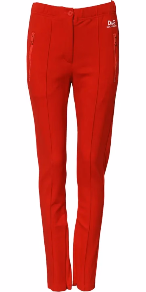 Red Mid Waist Slim Fit Pants