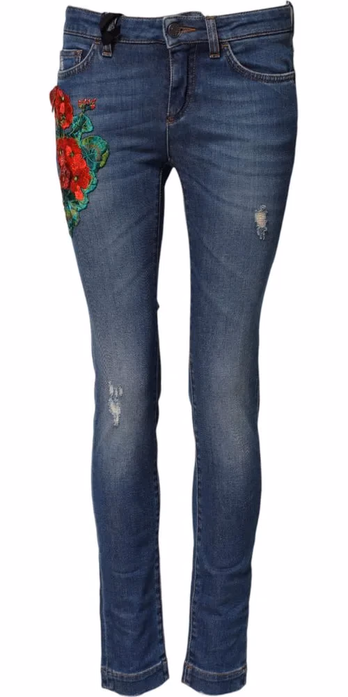 Blue Cotton Low Waist Skinny Denim Jeans