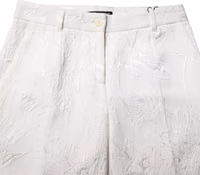 White Cotton Floral Jacquard Pants 3