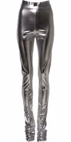 Metallic Silver Polyester Slim Fit Leggings Pants 1