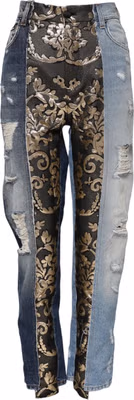 Multicolor Patchwork Tapered Denim Jeans