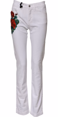 White Floral Embroidery GIRLY Denim Jeans