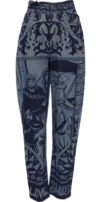 Blue Graphic Print Tapered Denim Jeans