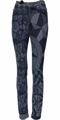 Blue Graphic Print Cotton Skinny Denim Jeans