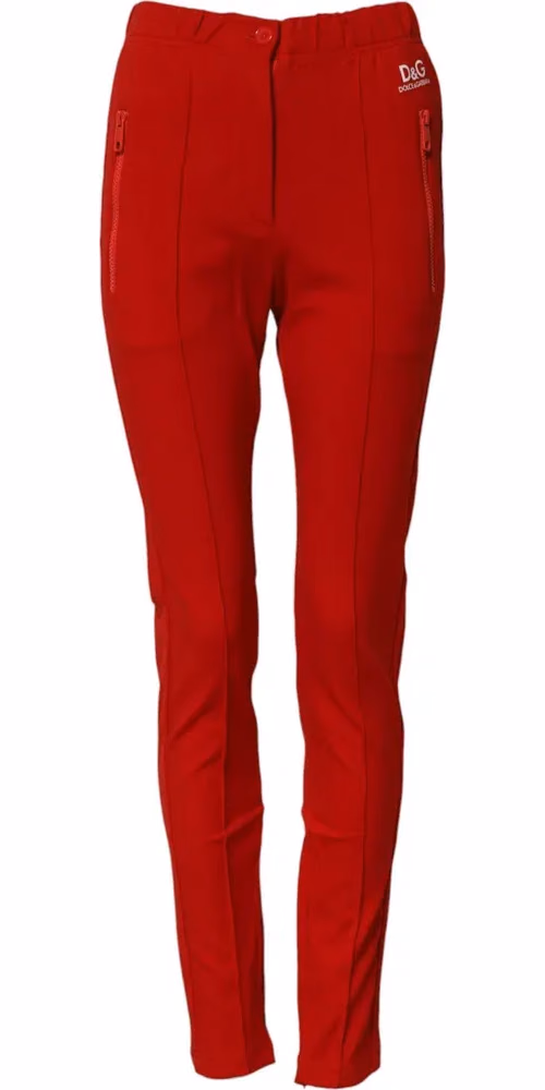 Red Mid Waist Slim Fit Pants