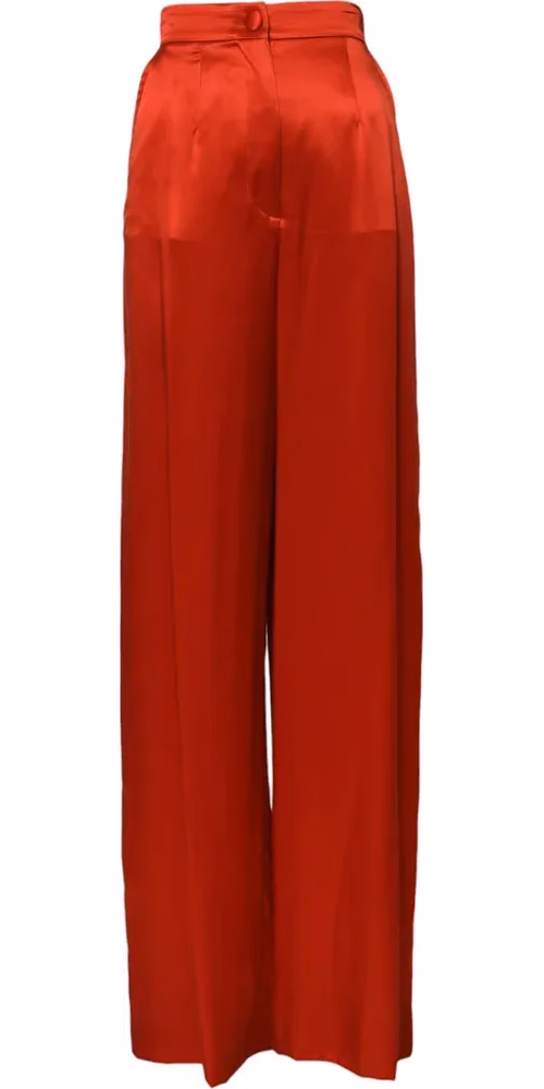 Red Satin High Waist Wide Leg Pants