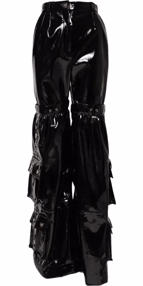 Black High Waist Cargo Bootcut Pants