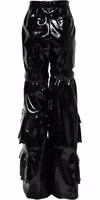 Black High Waist Cargo Bootcut Pants 2