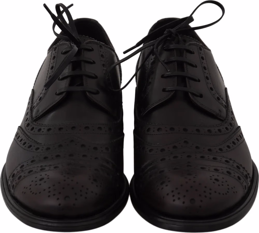 Black Leather Wingtip Oxford Dress Shoes