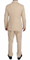 Two Piece 3 Button Beige Cotton Solid Suit 1