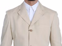 Two Piece 3 Button Beige Cotton Solid Suit 2